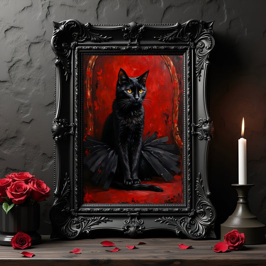 Black Cat Art Print: Victorian Gothic Home Decor