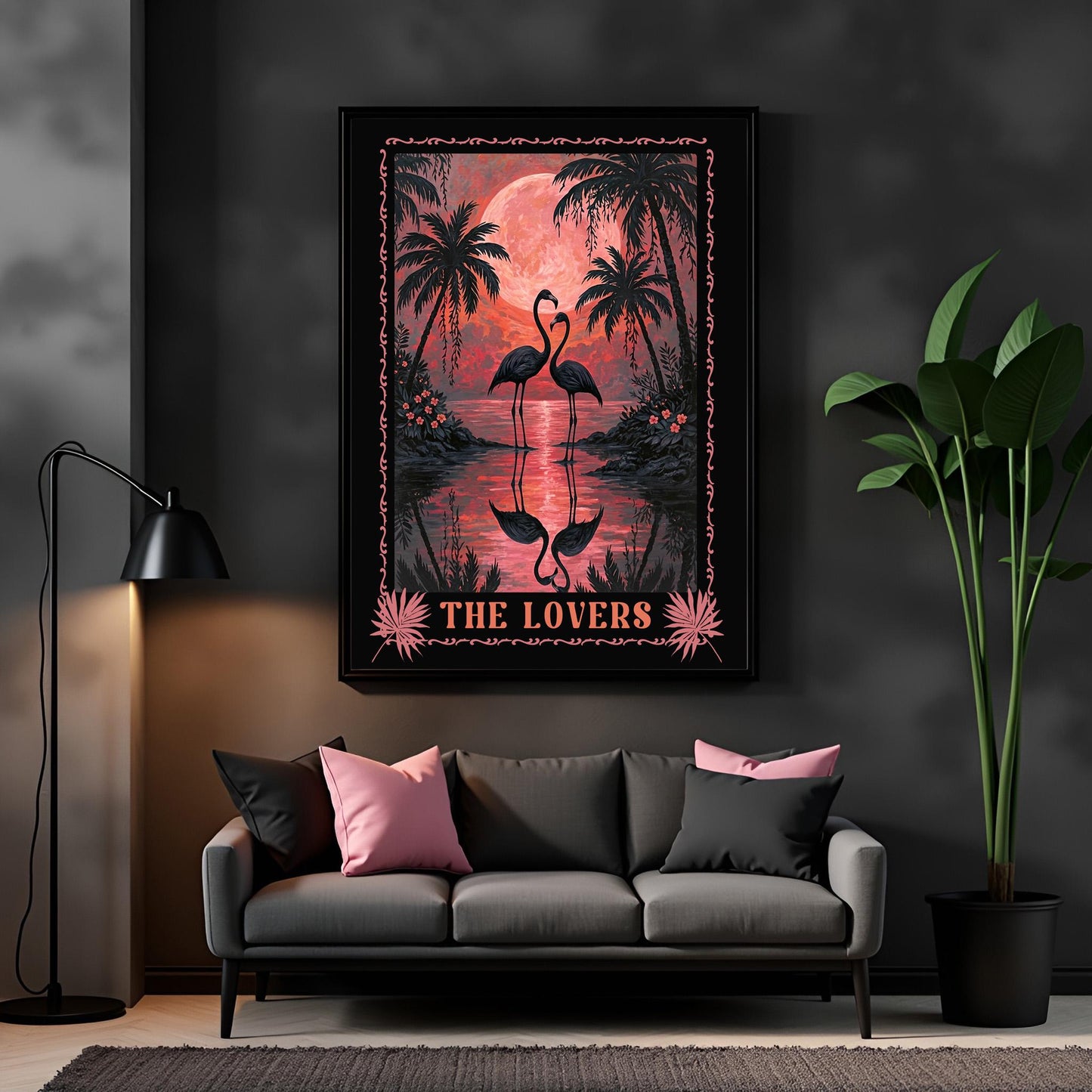 The Lovers Flamingo Tarot Card Art Print: Tropical Goth Decor