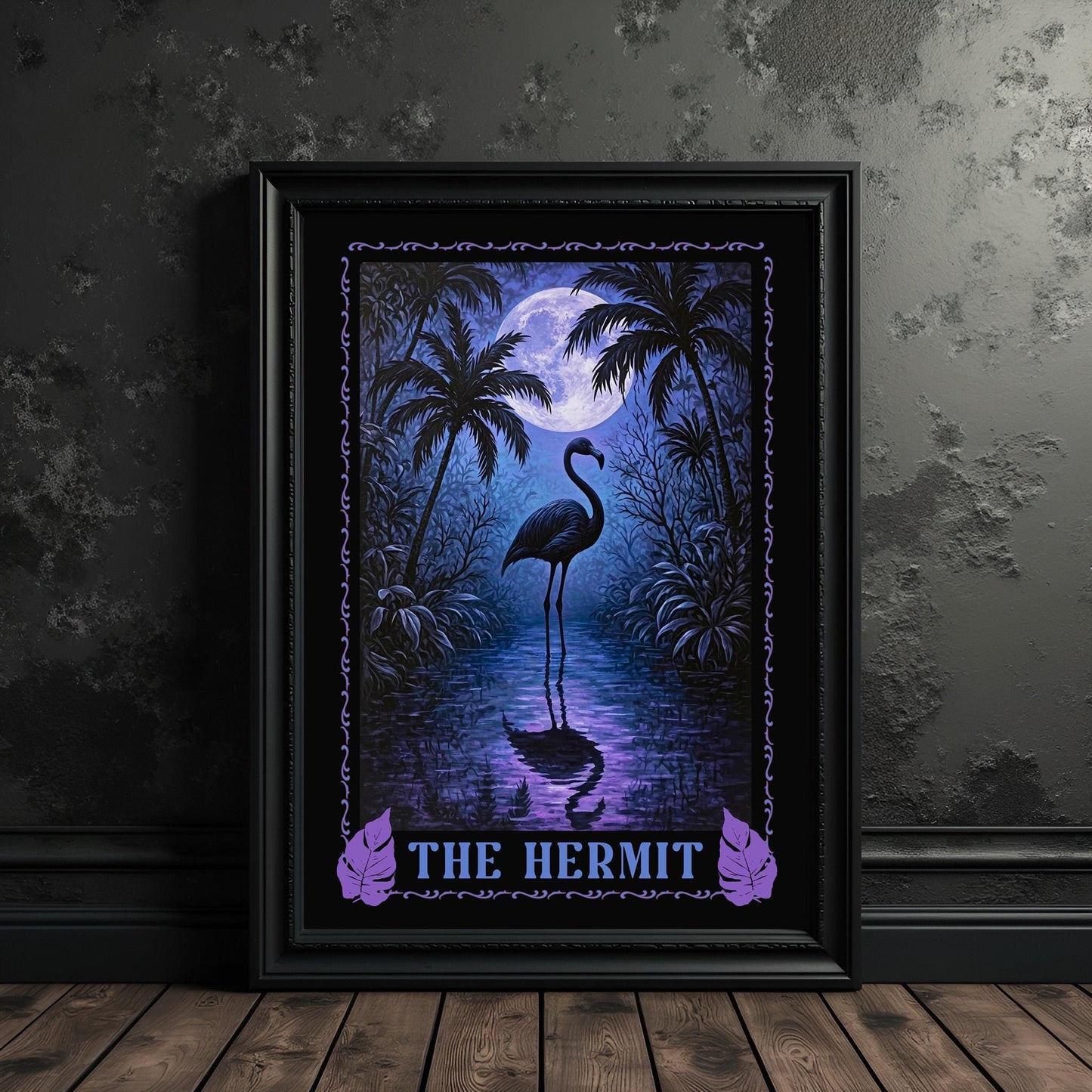 The Hermit Flamingo Tarot Card Art Print: Tropical Goth Home Decor