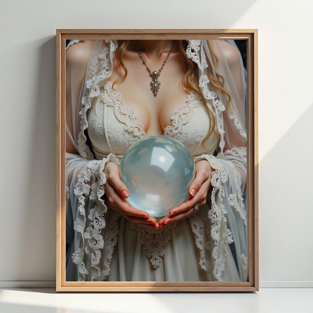 Victorian Bride With a Crystal Ball Art Print: Victorian Gothic Decor