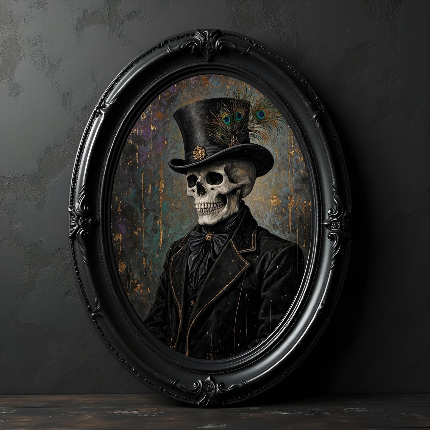 Skeleton Wearing a Top Hat Art Print: Gothic Macabre Decor