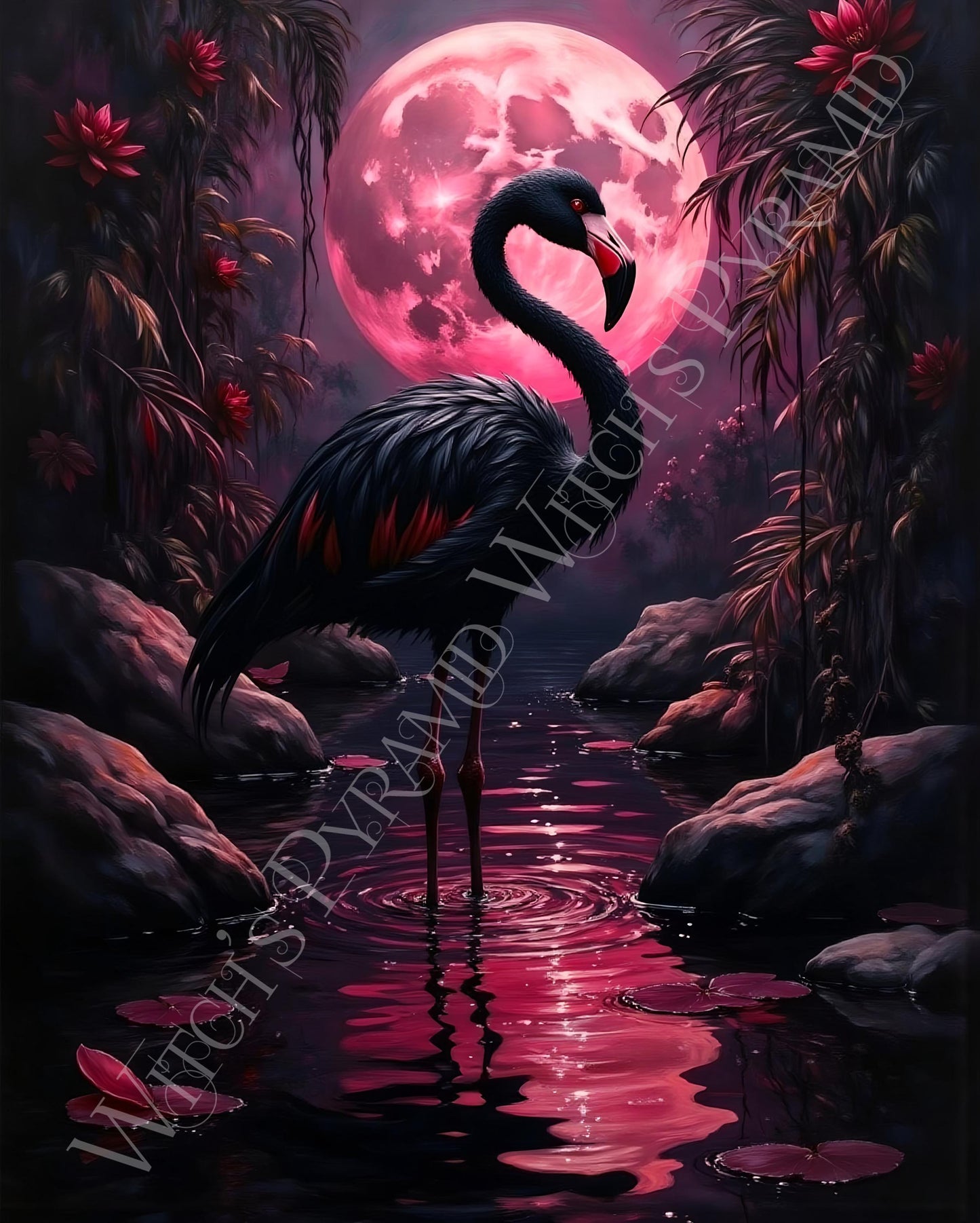 Black Flamingo Art Print: Gothic Tropical Decor