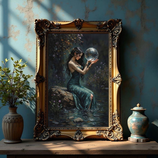 Woman with Crystal Ball Art Print: Victorian Gothic Home Decor
