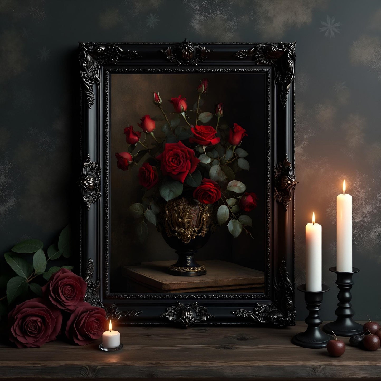 Red Roses Floral Print: Gothic, Dark Academia Wall Art