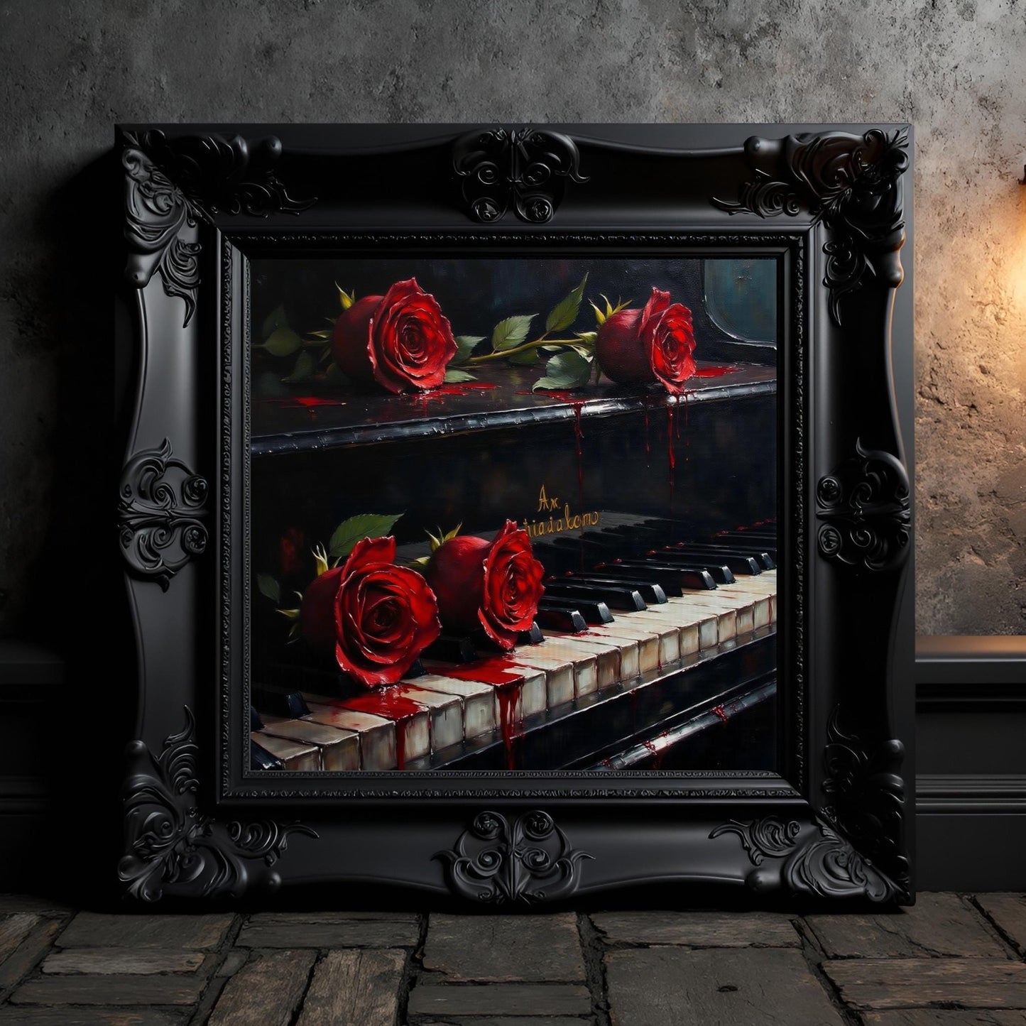 Red Roses on Piano Keys Art Print: Dark Academia Home Decor