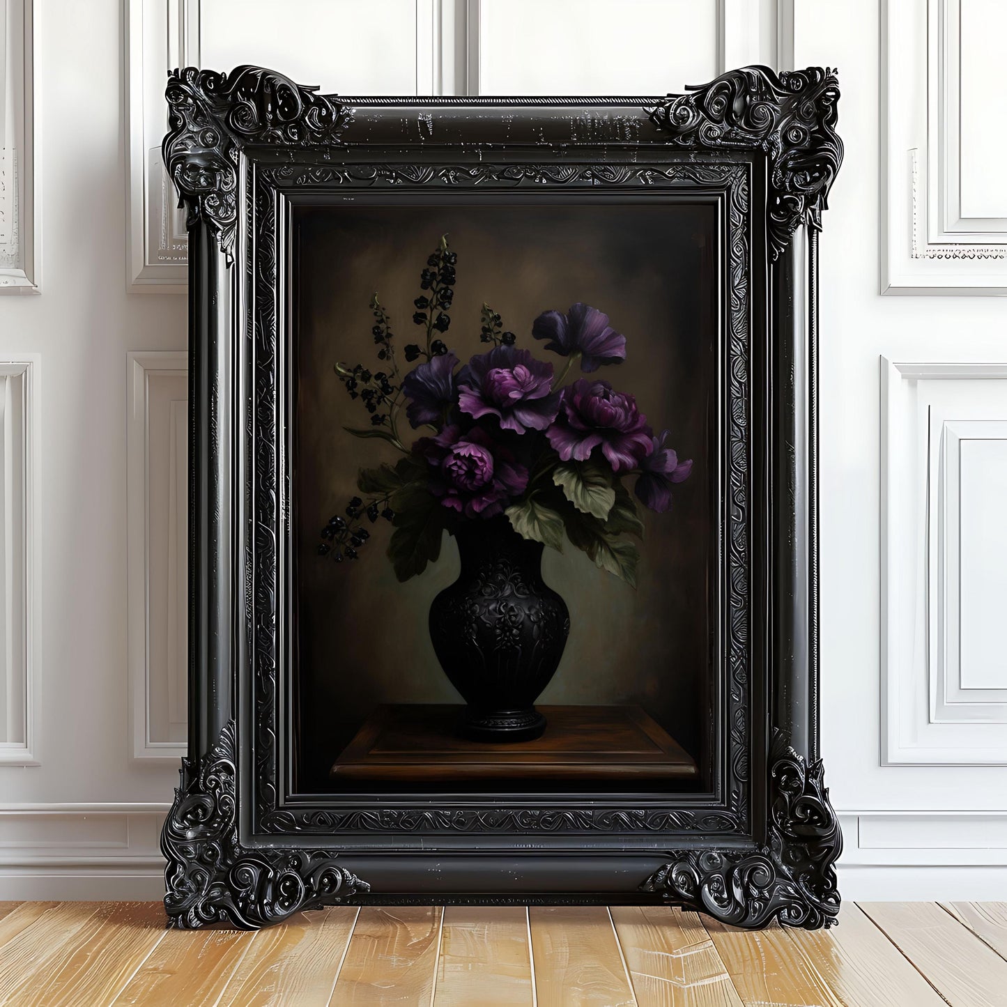 Purple Peonies Floral Print: Dark Victorian Botanical Wall Art