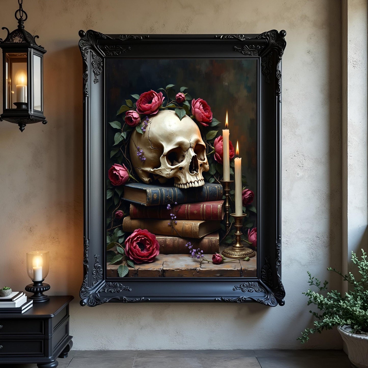 Gothic Skull & Roses Art Print: Dark Academia Home Decor