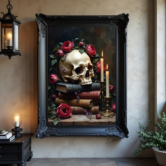 Gothic Skull & Roses Art Print: Dark Academia Home Decor