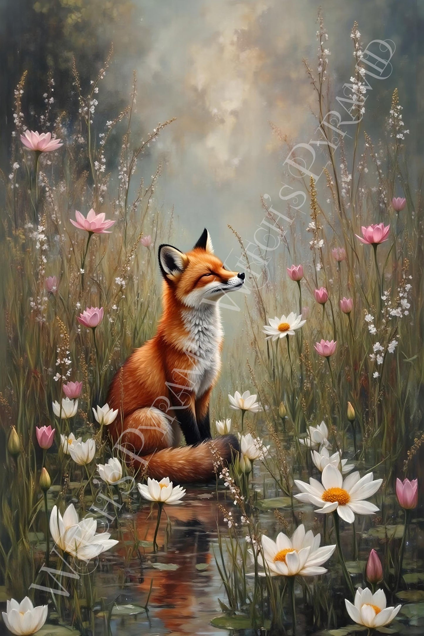 Fox and Flowers Art Print: Boho Chic Wall Hanging