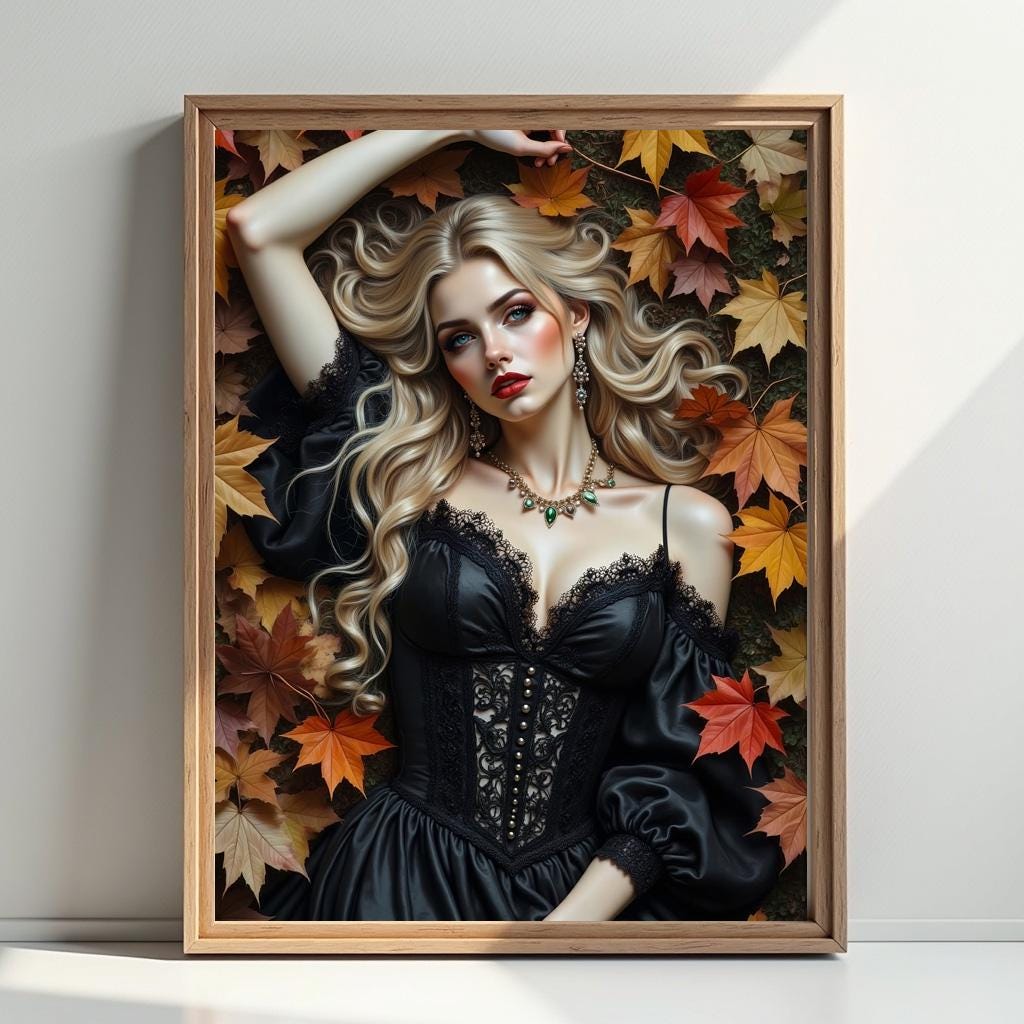 Gothic Woman in the Fall Art Print: Alternative Goth Fall Decor