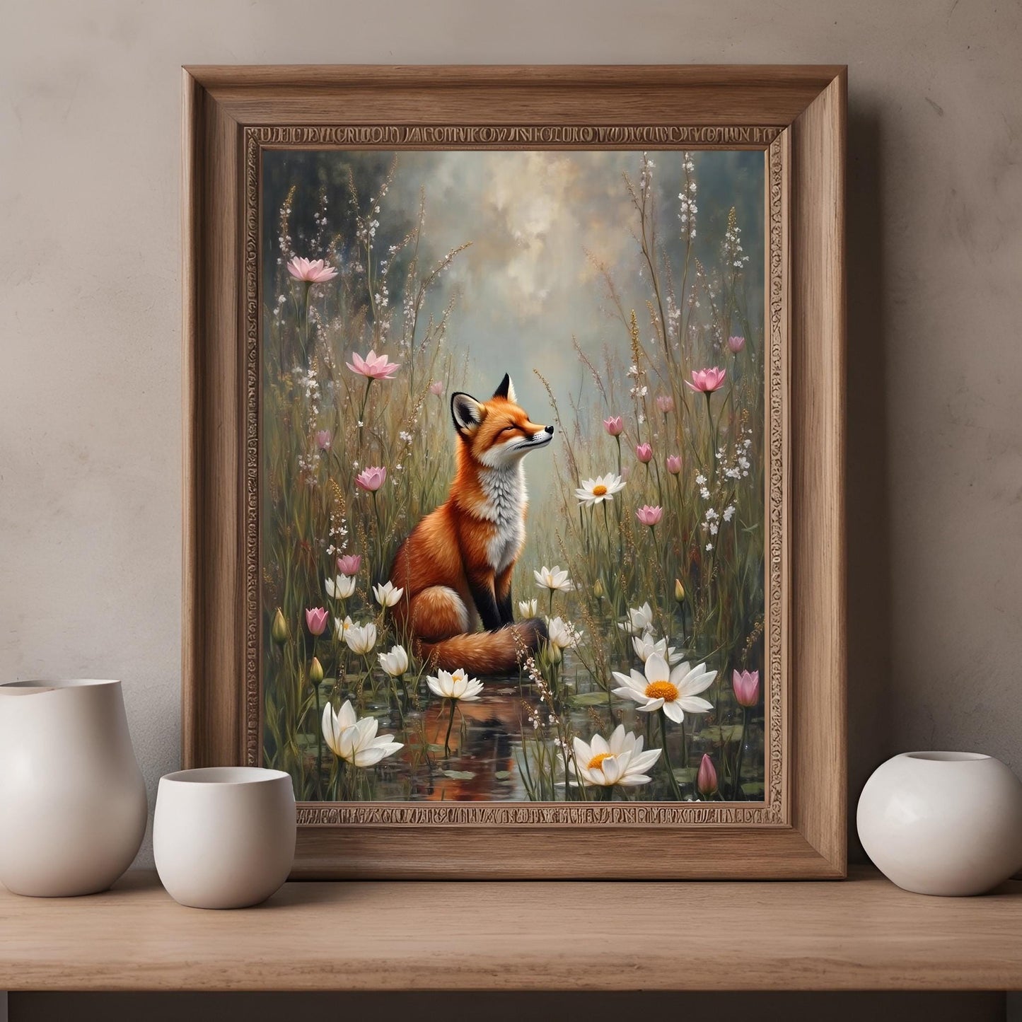 Fox and Flowers Art Print: Boho Chic Wall Hanging