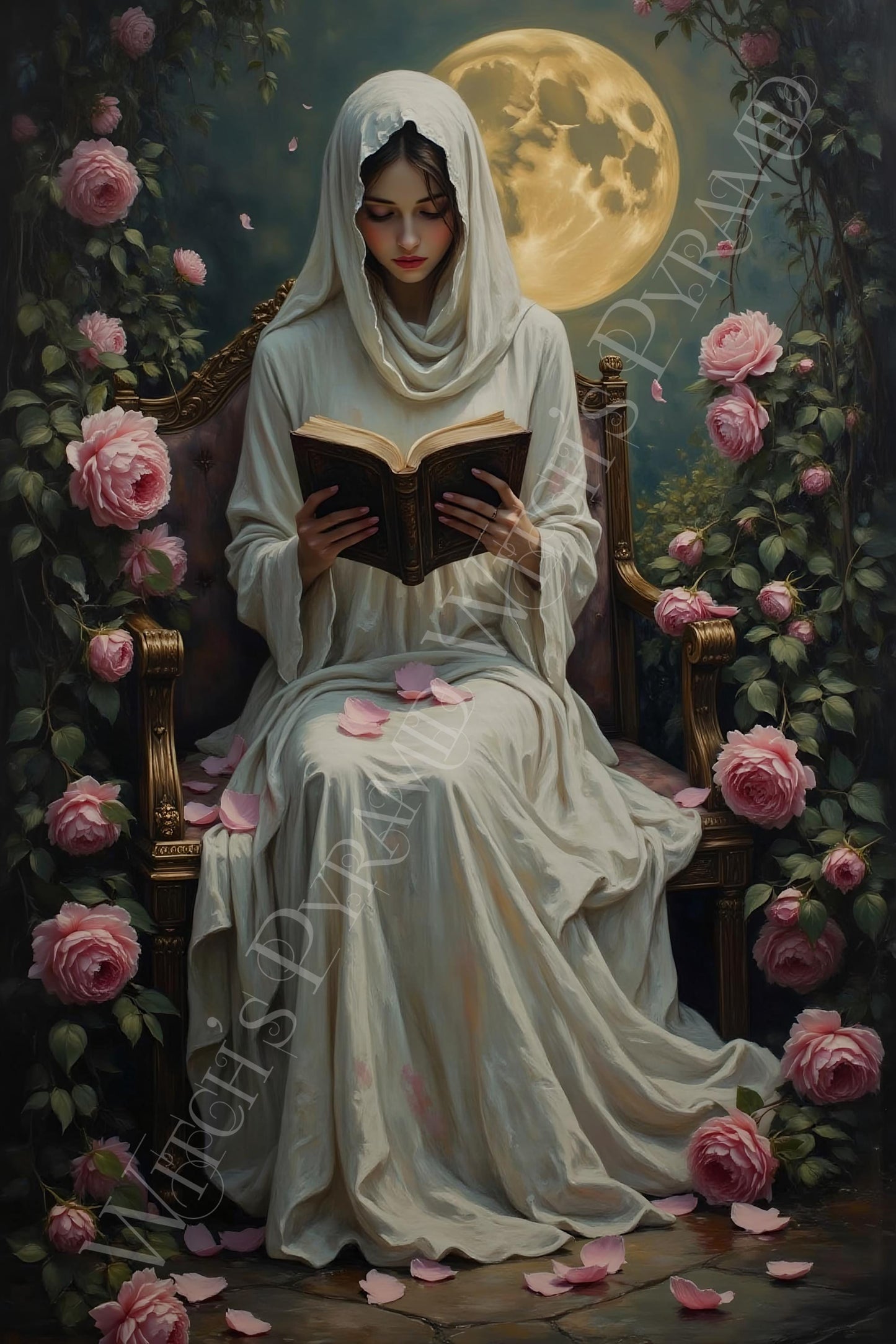 Woman Reading Art Print: Dark Academia Gothic Home Decor