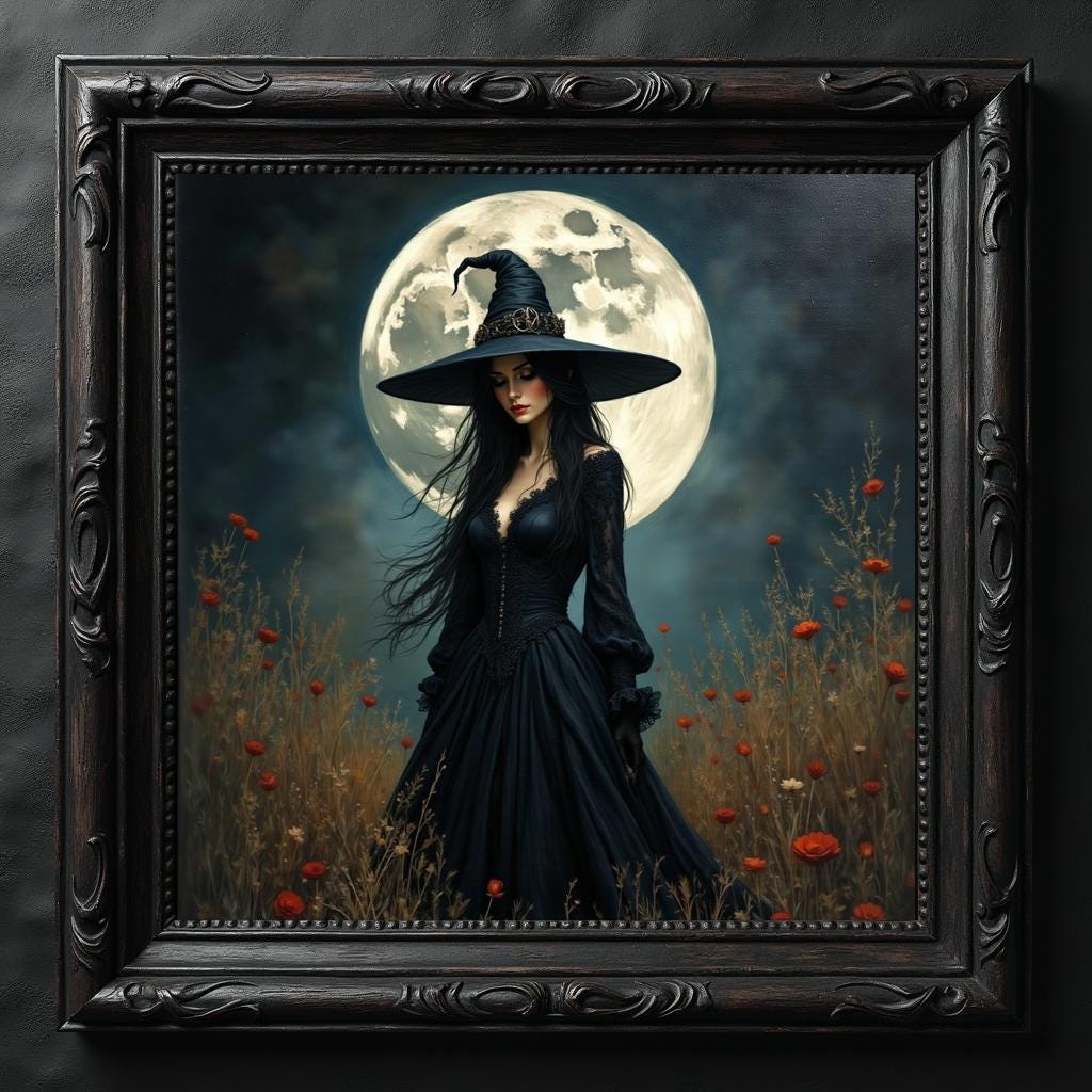 Gothic Witch Art Print: Moonlit Witch Artwork
