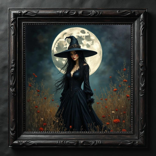 Gothic Witch Art Print: Moonlit Witch Artwork