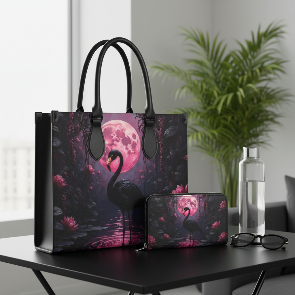 Black Flamingo Square Tote and Wallet Set