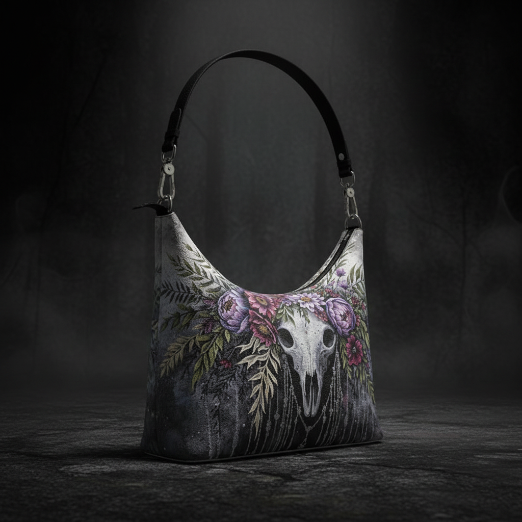 Boho Skull Hobo Bag Dramatic Angle