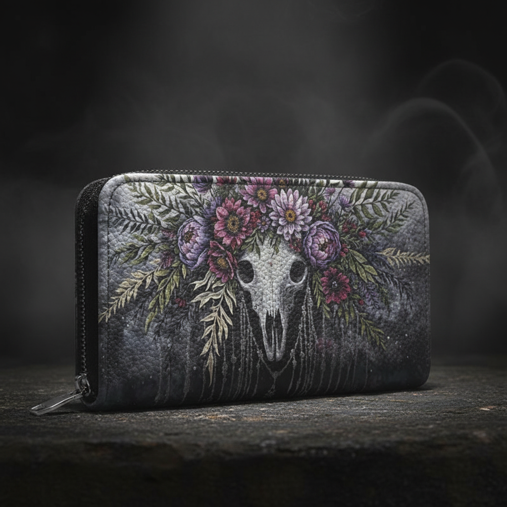 Boho Skull Wallet Dramatic Angle