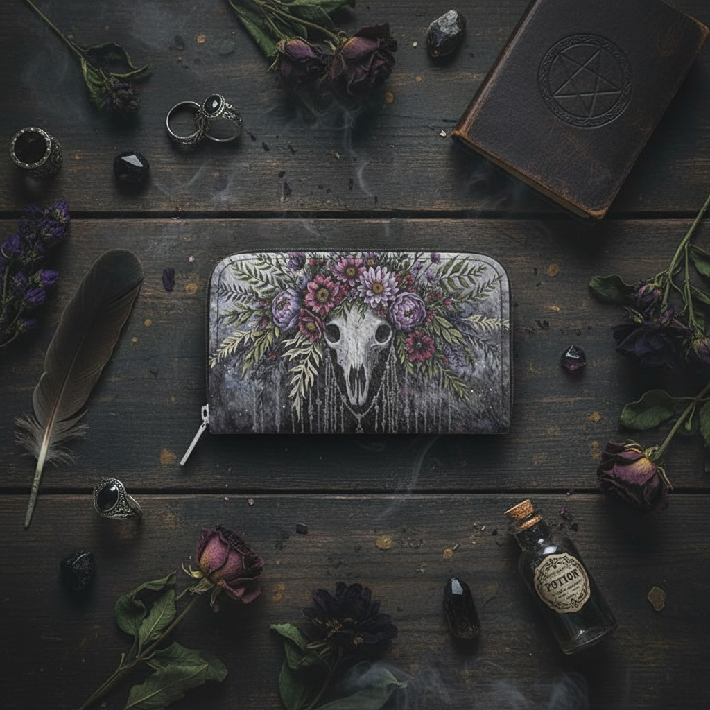 Boho Skull Wallet Flat Lay