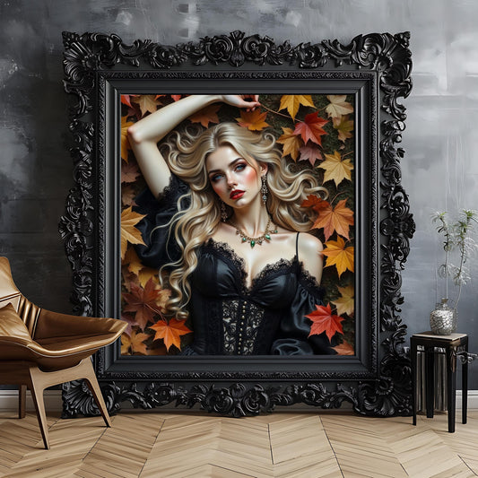 Gothic Woman in the Fall Art Print: Alternative Goth Fall Decor