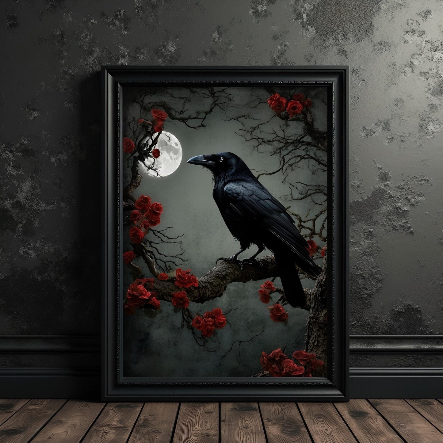 Gothic Crow & Moon Print: Dark Victorian Wall Art, Witchy Decor