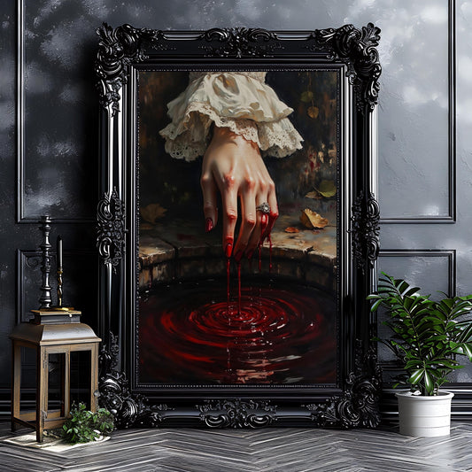 Gothic Woman's Hands Dripping Blood Art Print: Dark Academia Home Decor