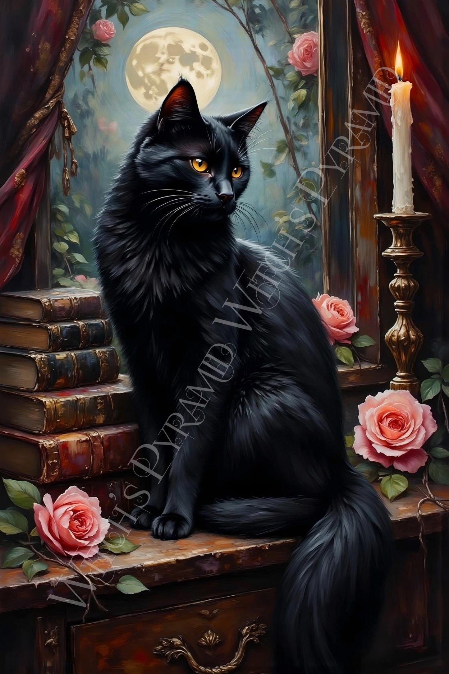 Gothic Black Cat Art Print: Alternative Home Decor