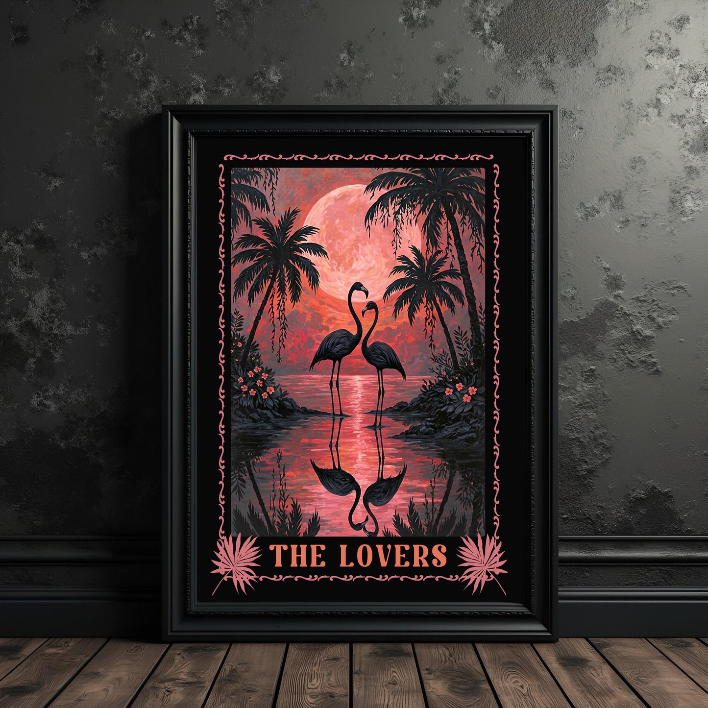 The Lovers Flamingo Tarot Card Art Print: Tropical Goth Decor