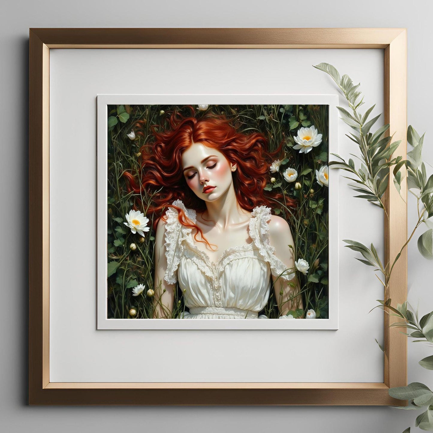 Woman Laying in a Meadow Art Print: Dark Academia Home Decor