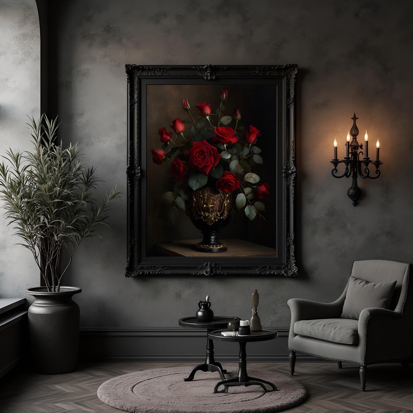 Red Roses Floral Print: Gothic, Dark Academia Wall Art