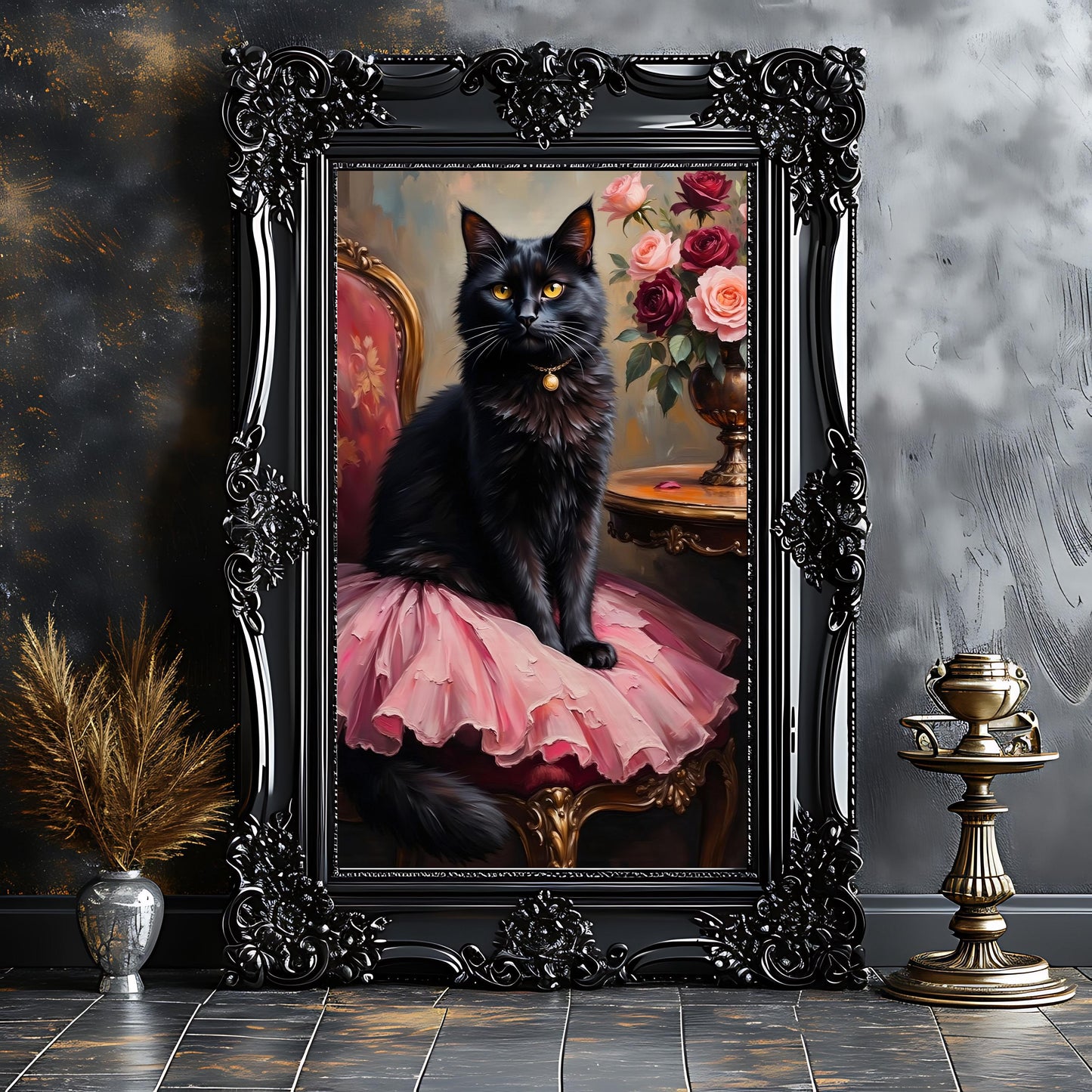 Ballerina Cat in a Pink Tutu Art Print: Victorian Gothic Home Decor