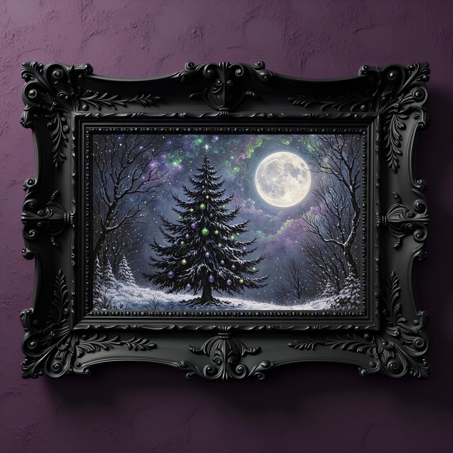 Gothic Full Moon Christmas Tree Print: Celestial Yule, Holiday Decor