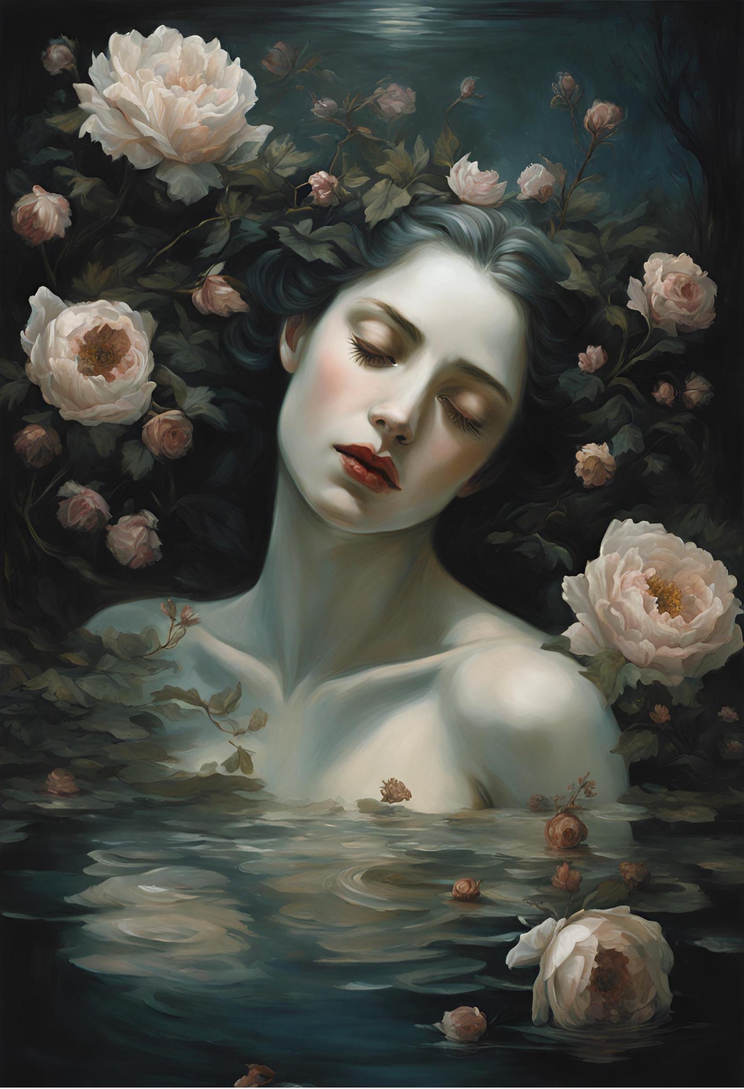Ophelia Rococo Art Print: Woman in Water