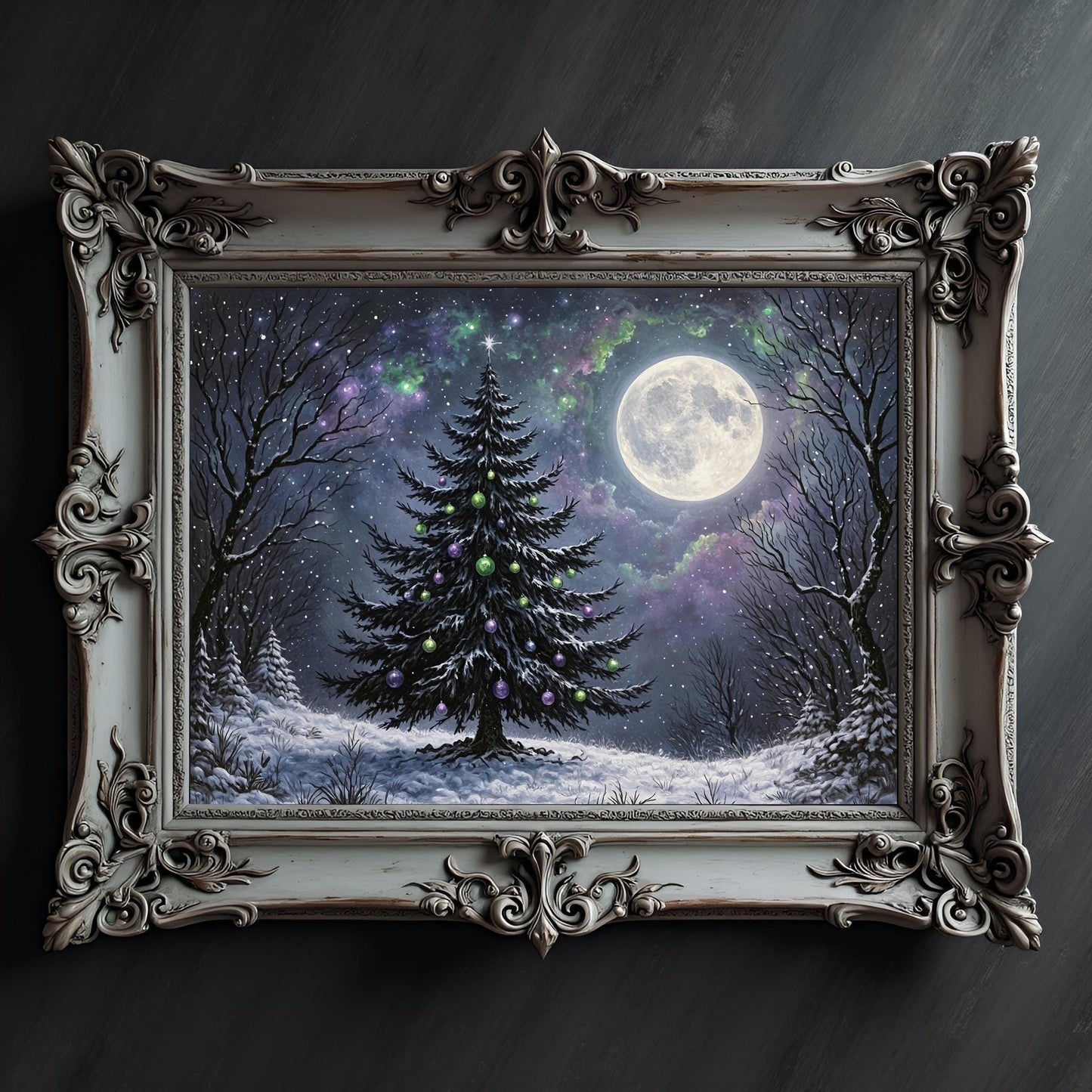Gothic Full Moon Christmas Tree Print: Celestial Yule, Holiday Decor