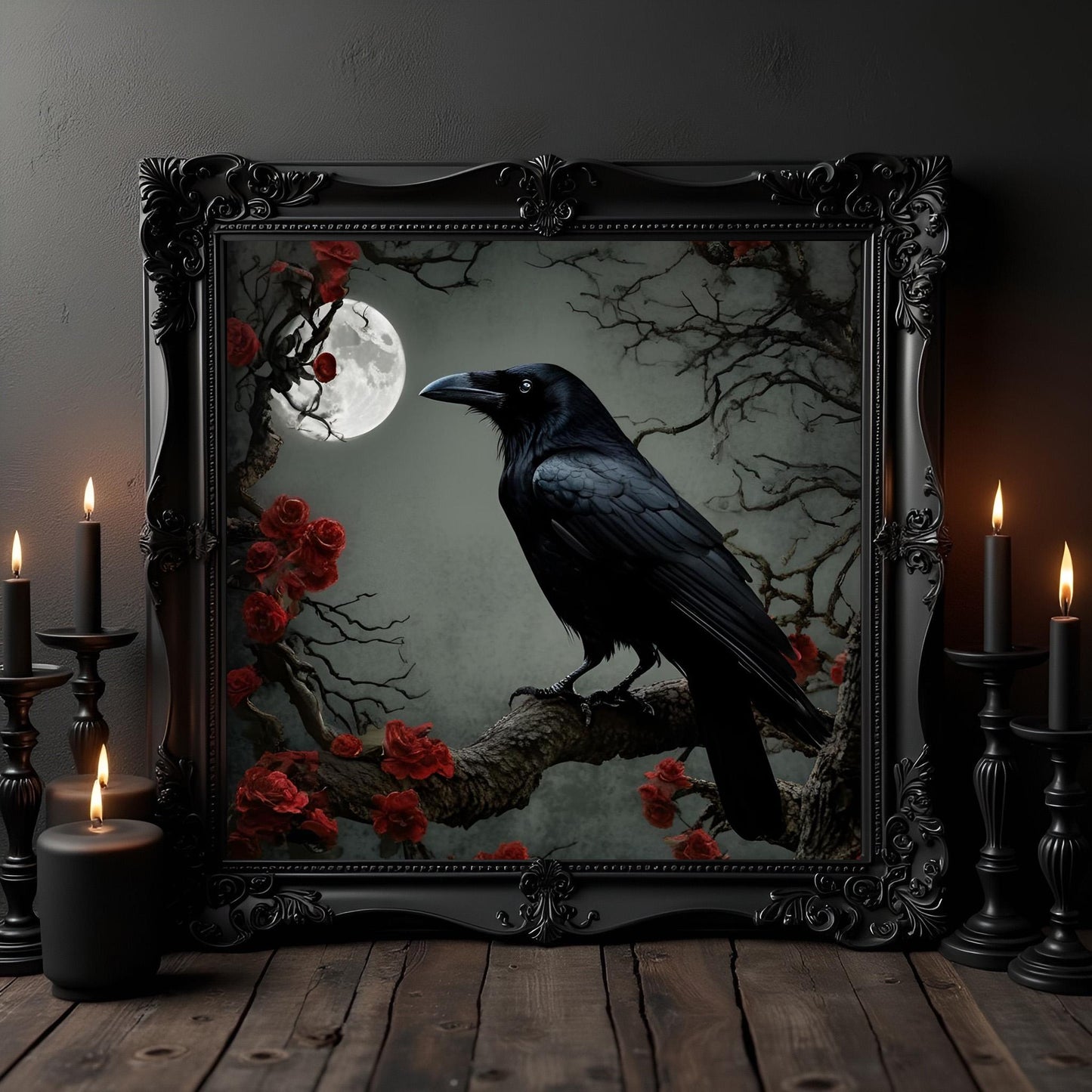 Gothic Crow & Moon Print: Dark Victorian Wall Art, Witchy Decor