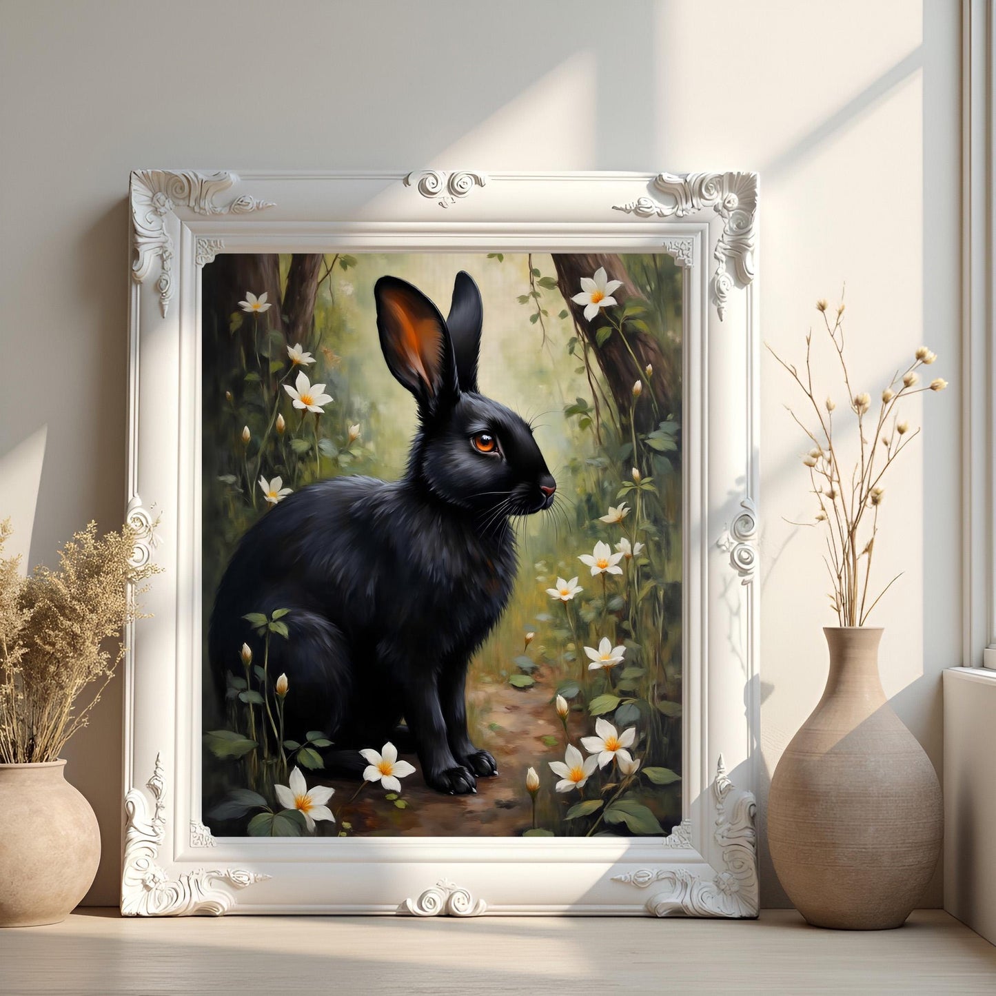 Black Rabbit Print: Dark Academia Nature Home Decor