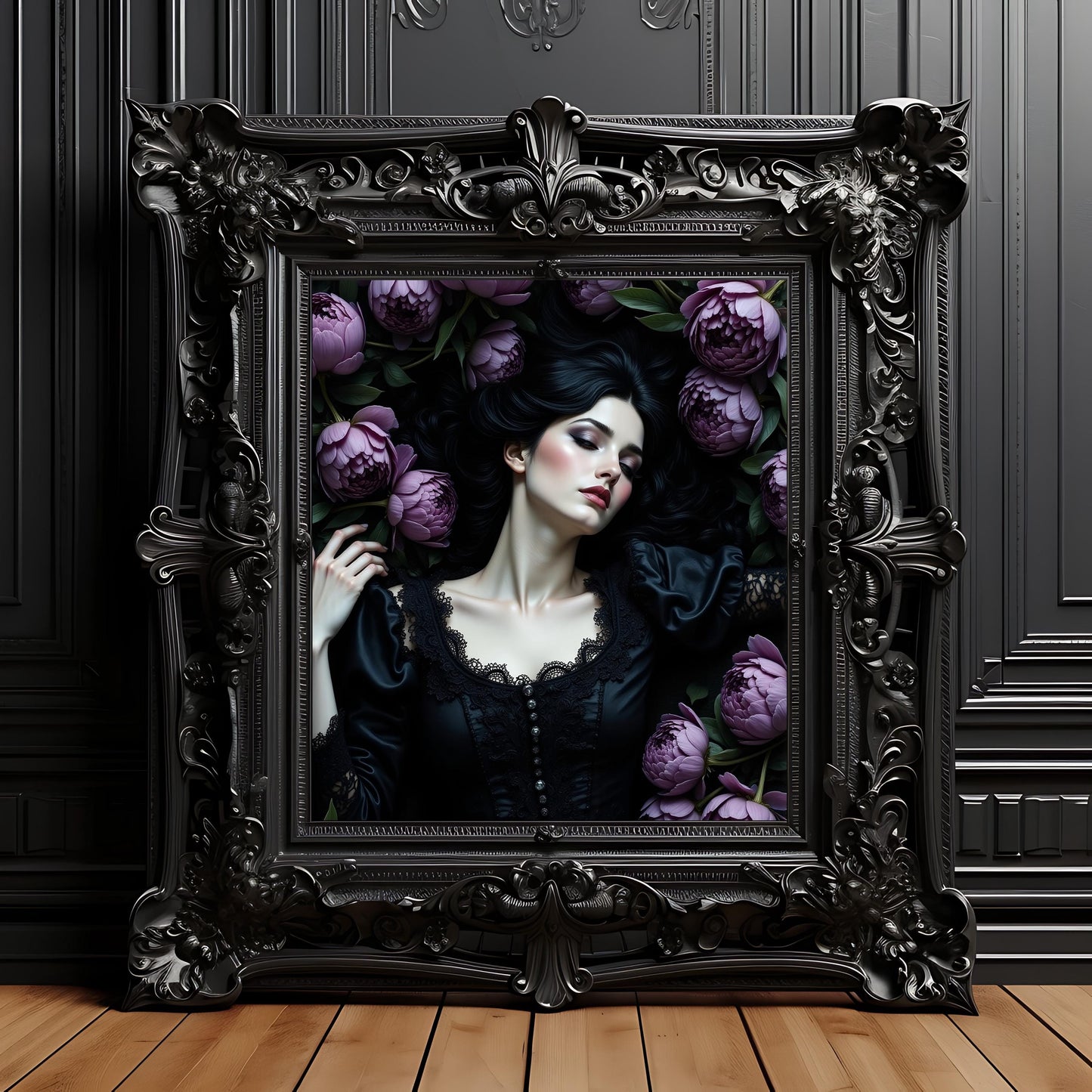 Gothic Woman in Purple Flowers: Goth Alternative Fine Art Print