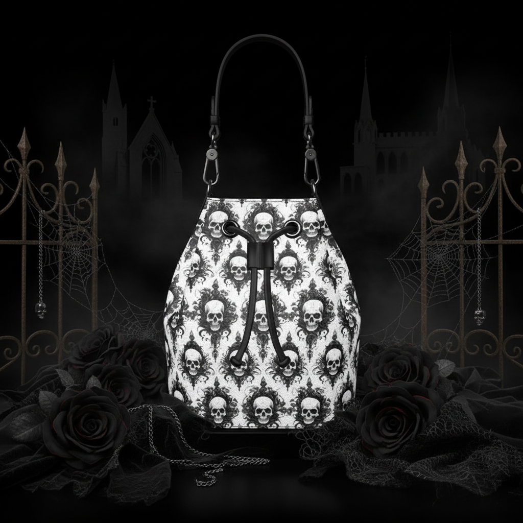 Dark gothic skull bag marketing image