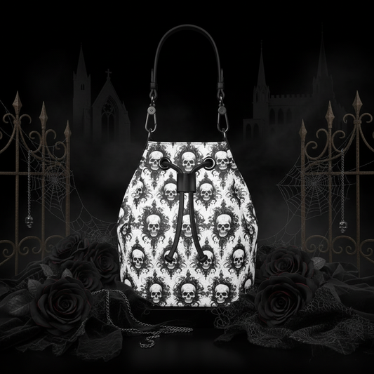 Dark gothic skull bag marketing image