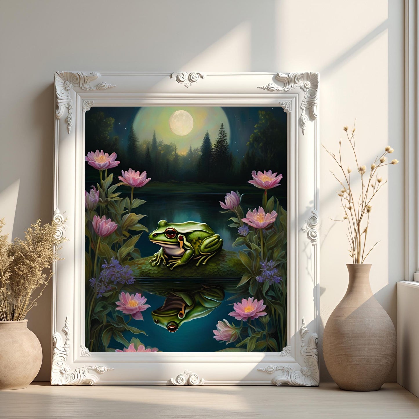 Frog on a Lily Pad Art Print: Cottagecore Wall Hanging