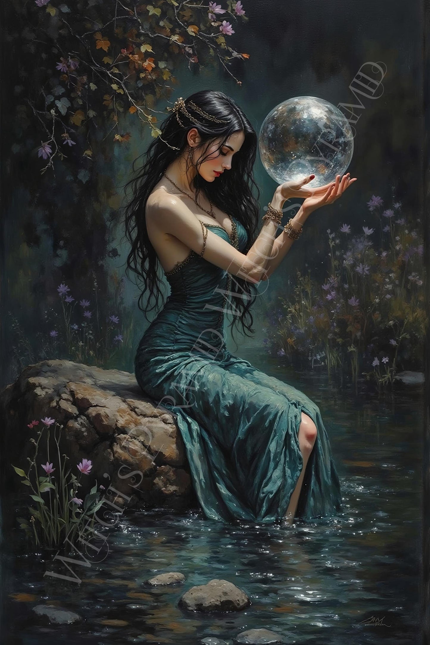 Woman with Crystal Ball Art Print: Victorian Gothic Home Decor