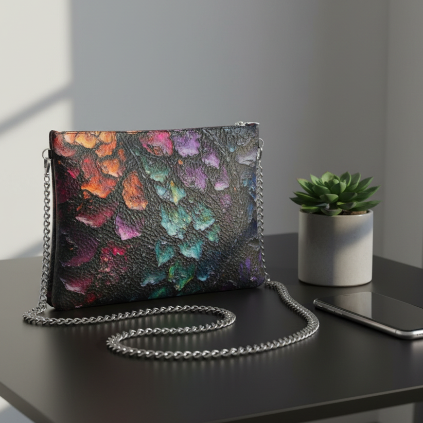 Dragon Crossbody Bag - Black Table with Phone and Plant
