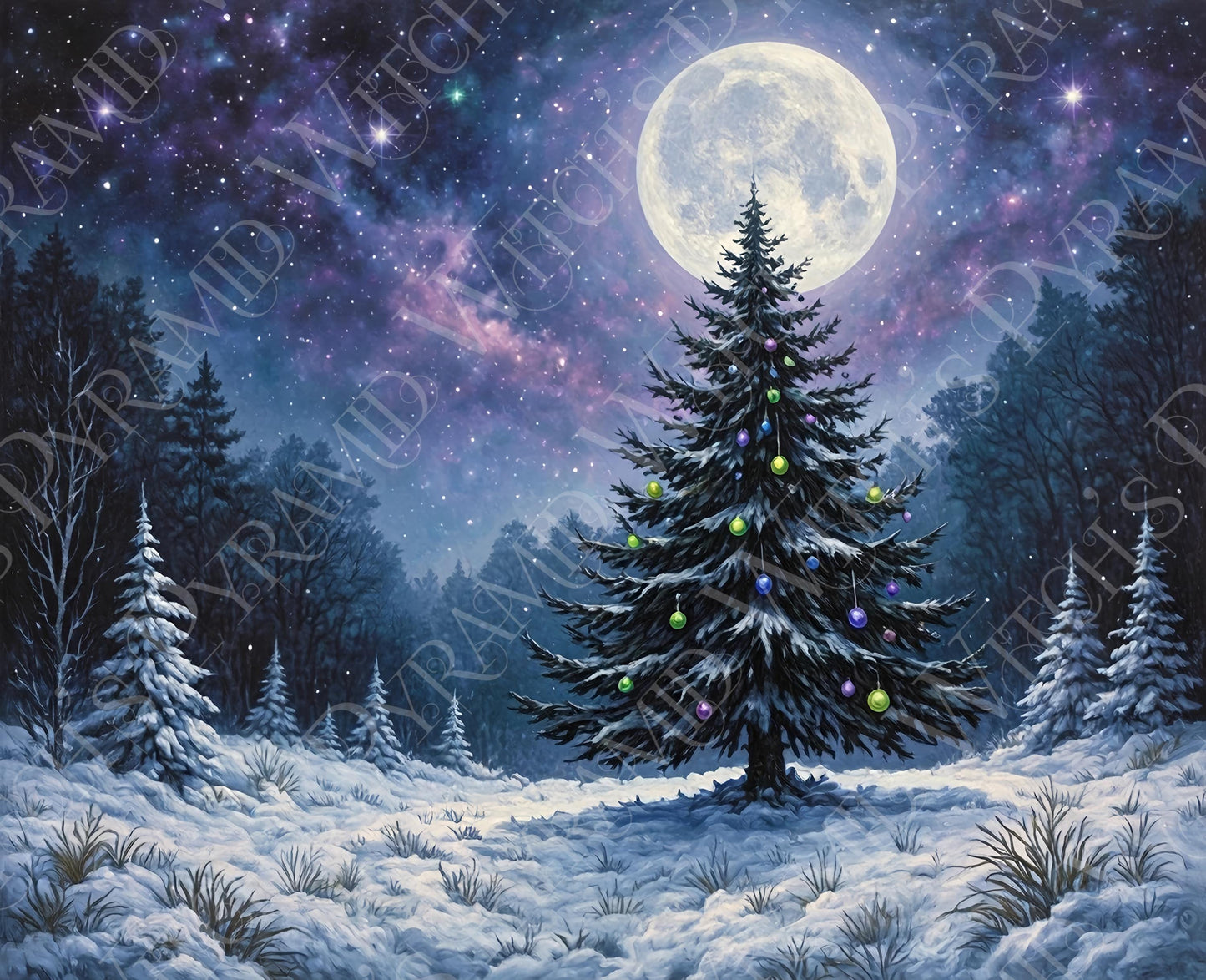Gothic Full Moon Christmas Tree Print: Celestial Yule, Holiday Decor