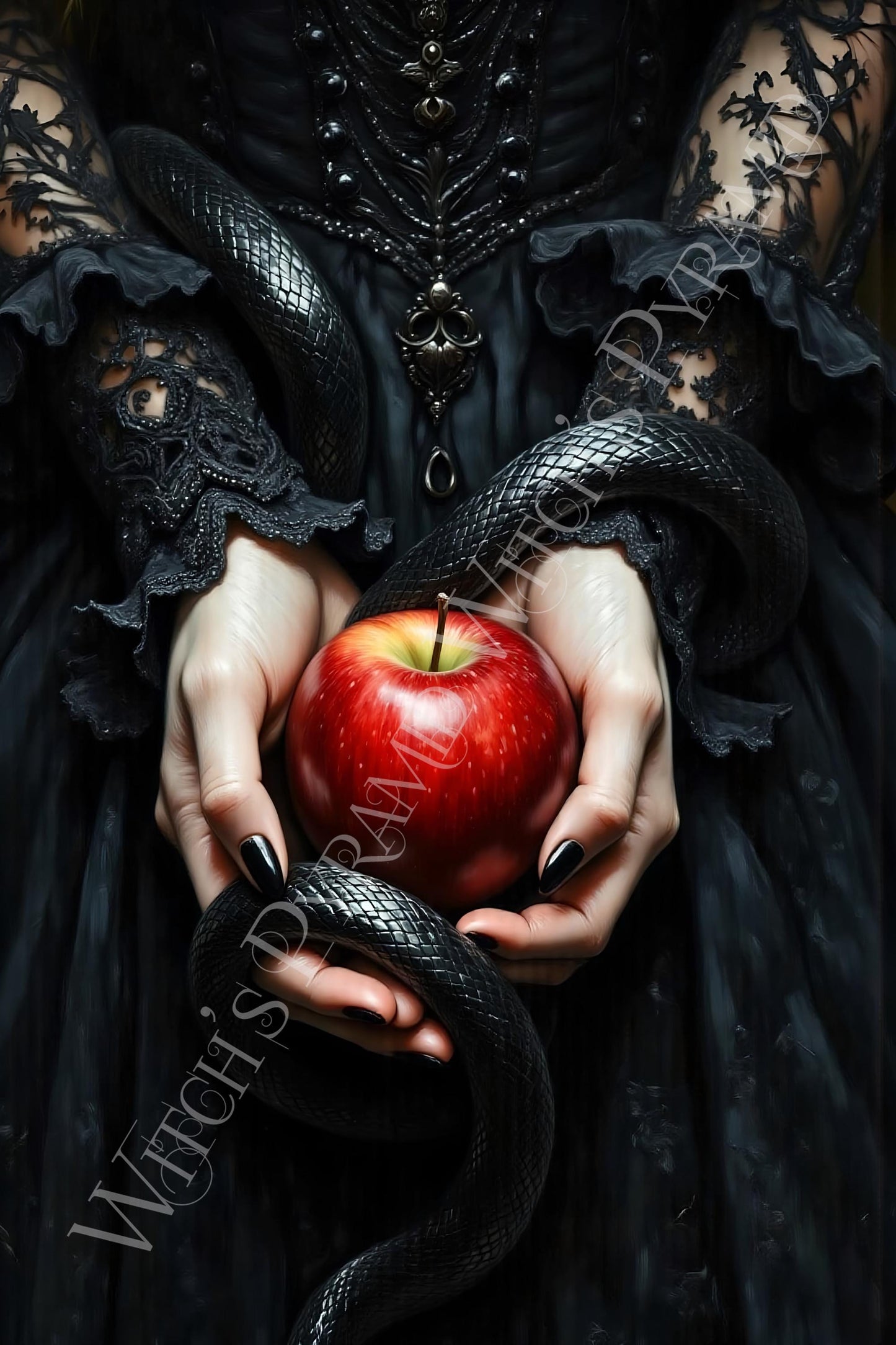 Gothic Woman's Hands Holding a Snake Art Print