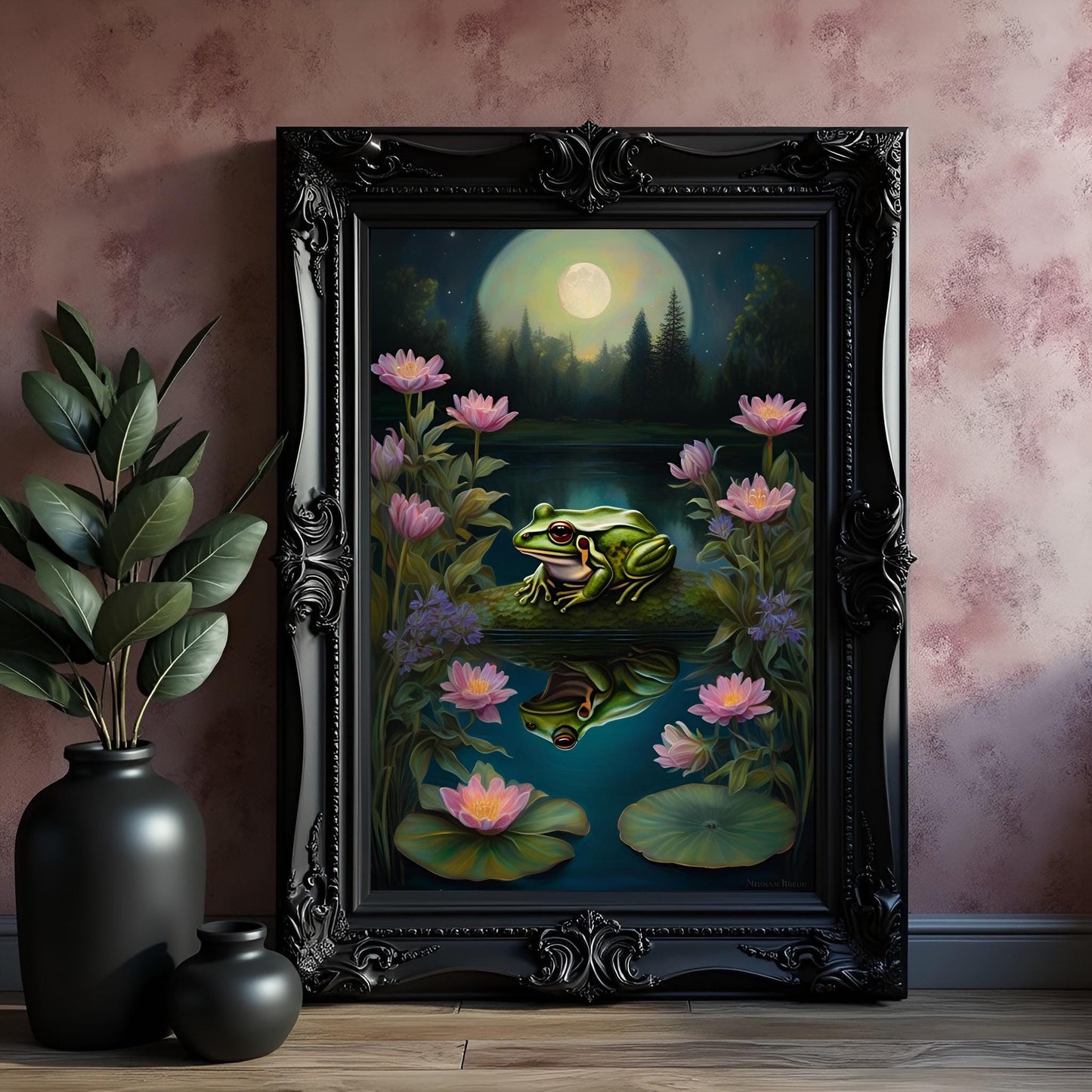 Frog on a Lily Pad Art Print: Cottagecore Wall Hanging