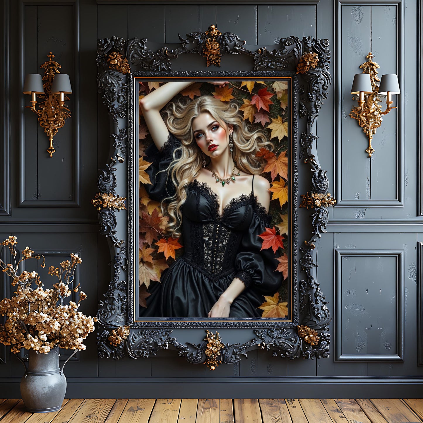 Gothic Woman in the Fall Art Print: Alternative Goth Fall Decor