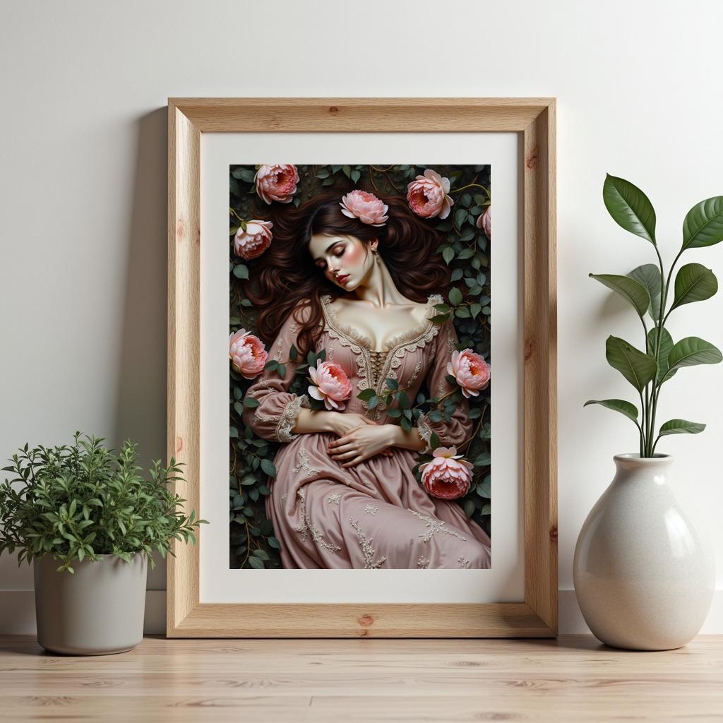 Victorian Woman Laying in a Meadow Art Print: Dark Academia Decor