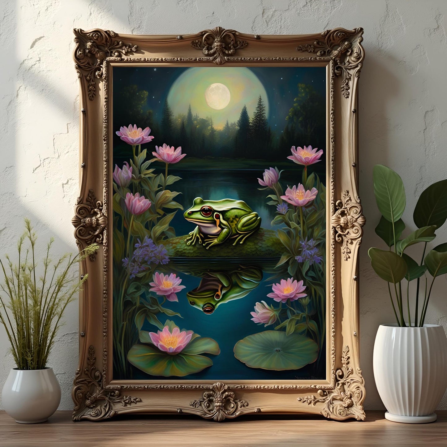 Frog on a Lily Pad Art Print: Cottagecore Wall Hanging