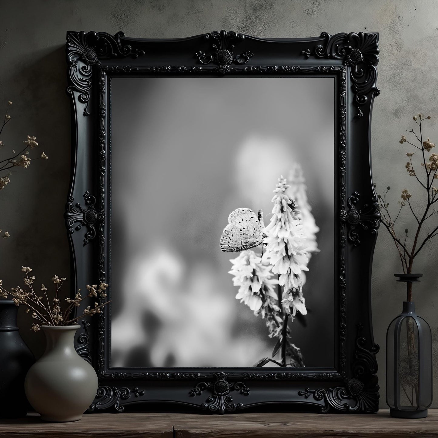 Butterfly Giclée Print: Black and White Nature Photography Wall Art