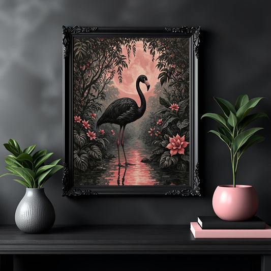 Black Flamingo Print: Vintage Style Tropical Wall Art