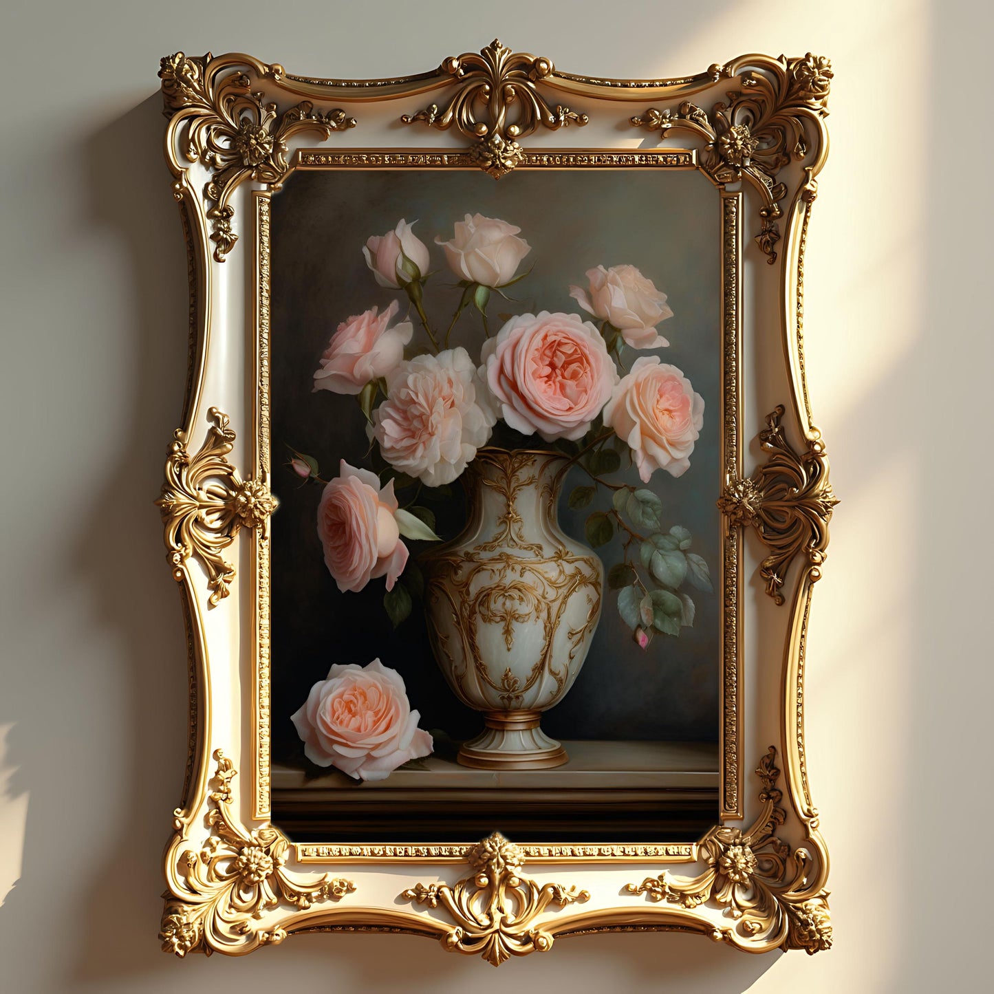 Peach Rose Still Life Art Print: French Rococo Wall Hanging